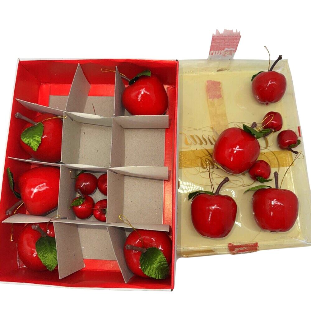 16 Sears Vintage 1" 2” Christmas Apples Ornaments OG Box farm Country Rustic